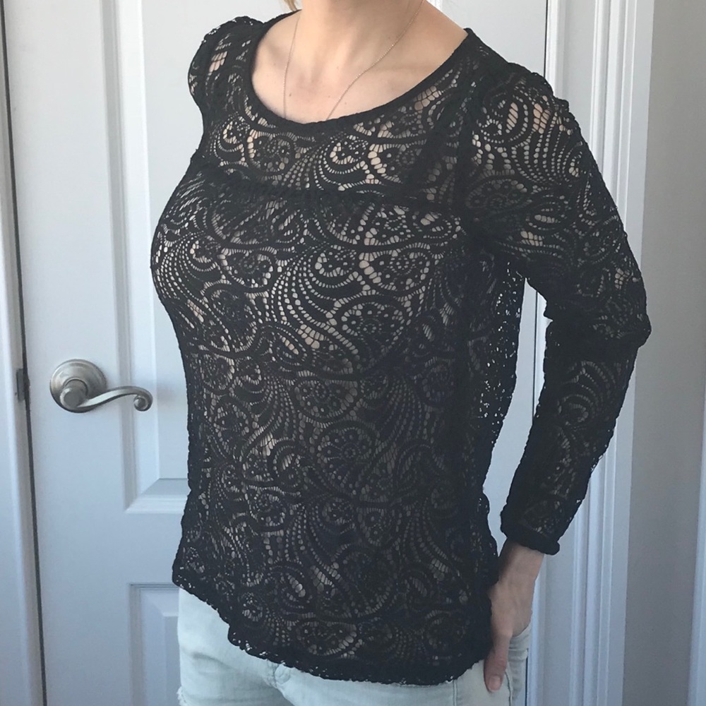 Ella Moss Black Lace Long Sleeve Blouse